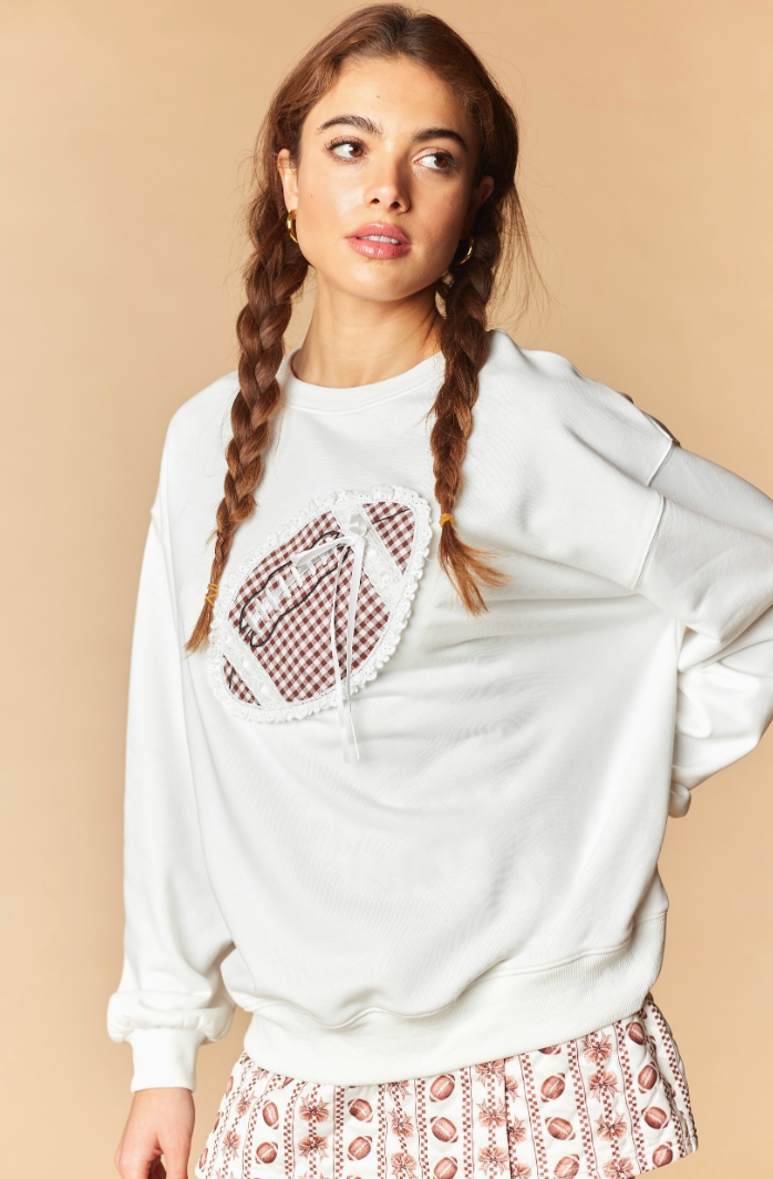 Football Gingham Lace Patch Sweatshirt