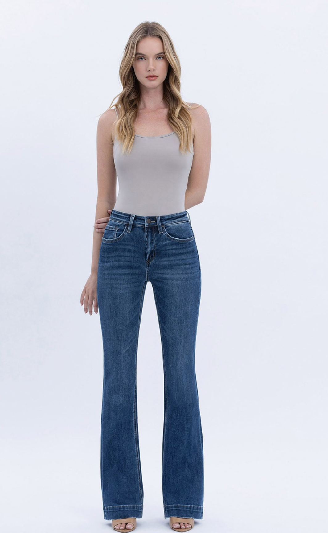 High Rise Dark Wash Trouser Hem Bootcut Jeans
