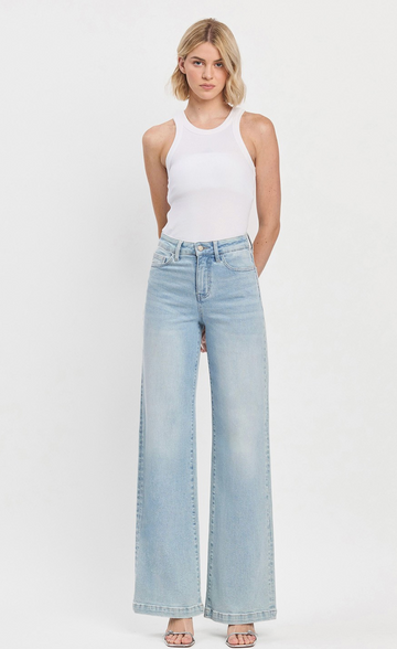 High Rise Full Length Light Wash Wide Leg Jeans