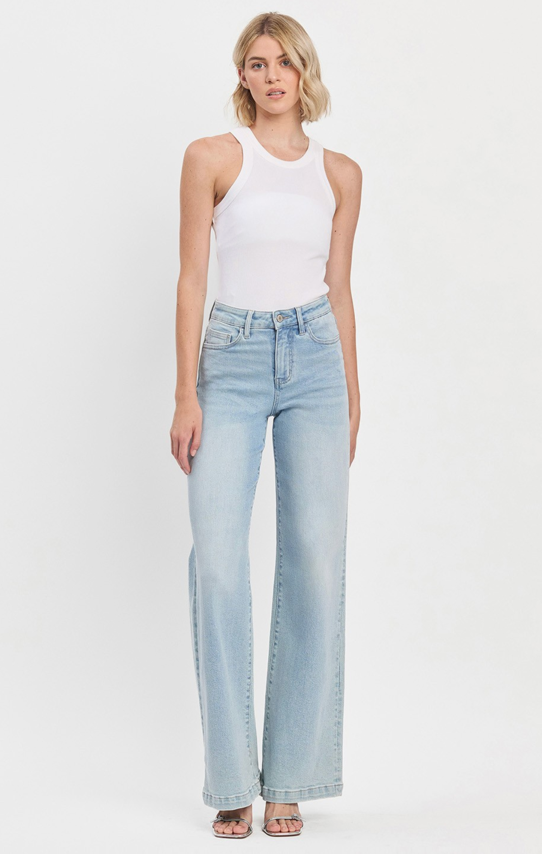 High Rise Full Length Light Wash Wide Leg Jeans