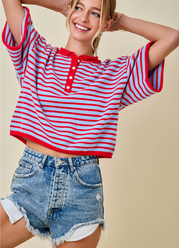 The Perfect Striped Henley Knit Top