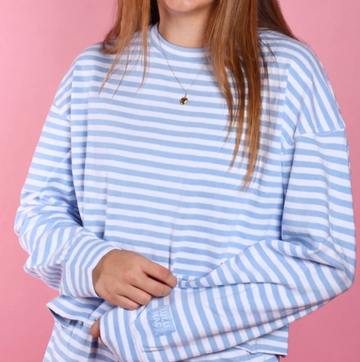 LuLu Mac Monochrome Striped Top | Light Blue