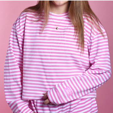 LuLu Mac Monochrome Striped Top | Neon Pink