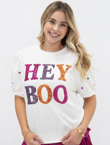 Sequin 'Hey Boo' Puff Sleeve Top