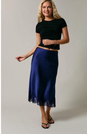 Elegant Silk Lace Trim Skirt
