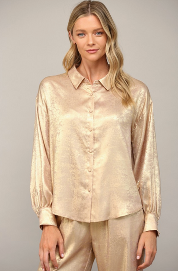 Striking Metallic Button Down Shirt