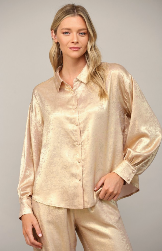 Striking Metallic Button Down Shirt