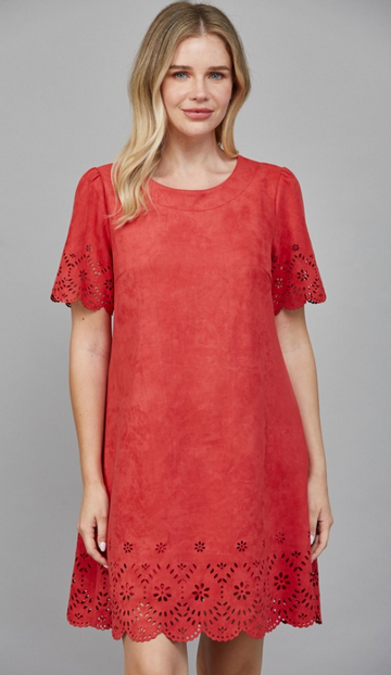 Floral Faux Suede Designed Dress