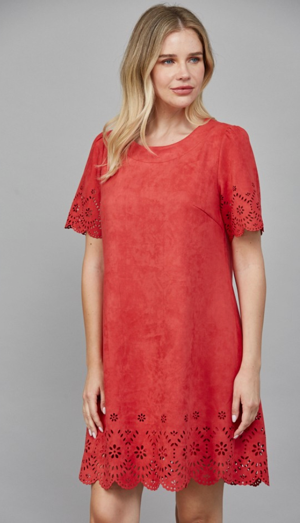Floral Faux Suede Designed Dress