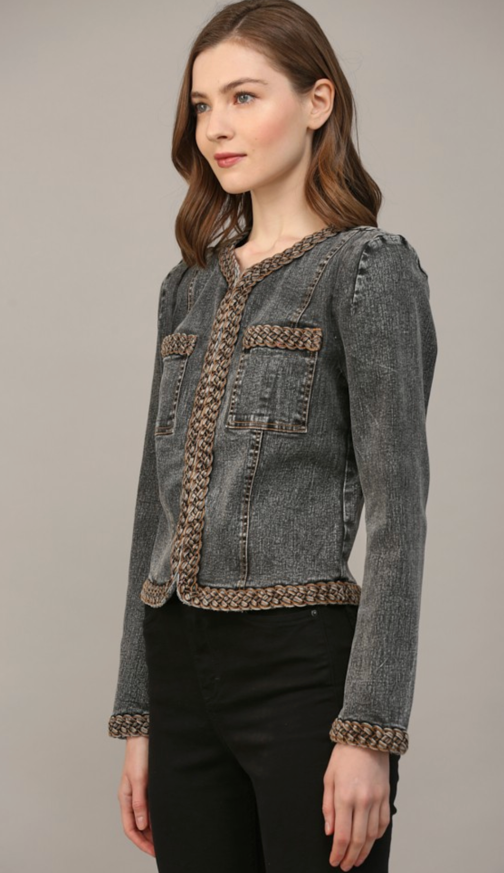 Braided Trim Jean Jacket