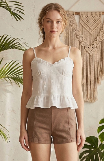 Brown Stretch Denim Shorts