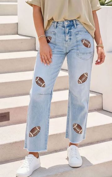 Game Day Sequin Football Patch Jean
