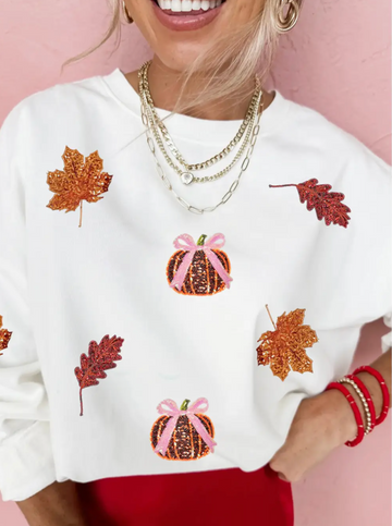 Fall Leaf Bow Pumpkin Sequin Sweatshirt