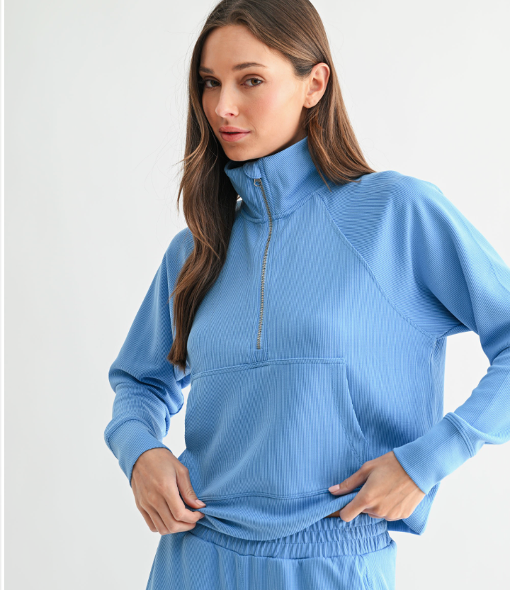 Luxe Sand Wash Rib 1/4 Zip Sweater