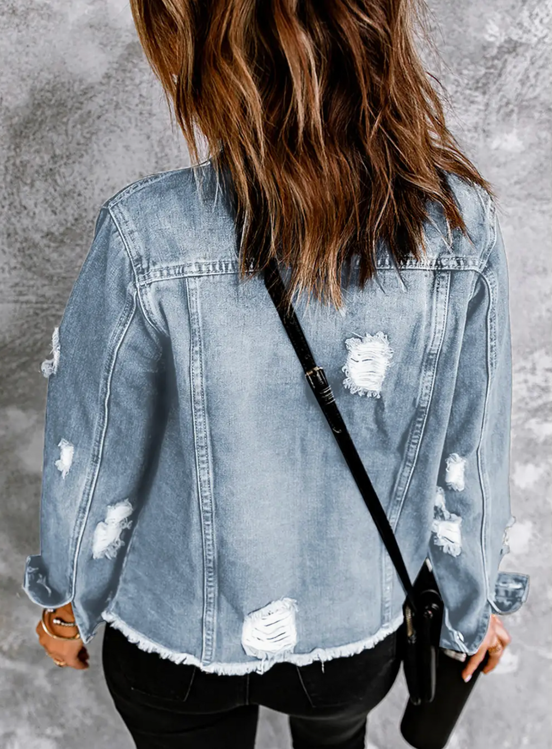 Lapel Distressed Raw Hem Denim Jacket