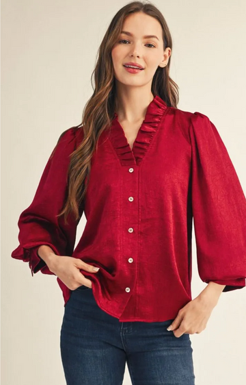 Charming Metallic Ruffled Detailed Top