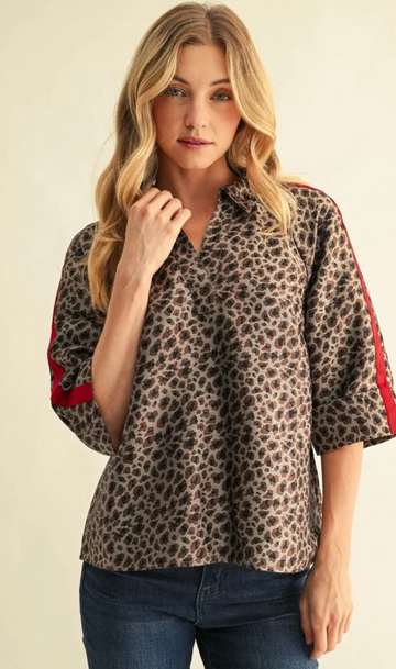 Metallic Leopard Color Contrast Top