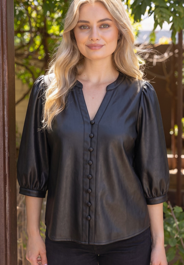 Dressy Faux Leather Blouse