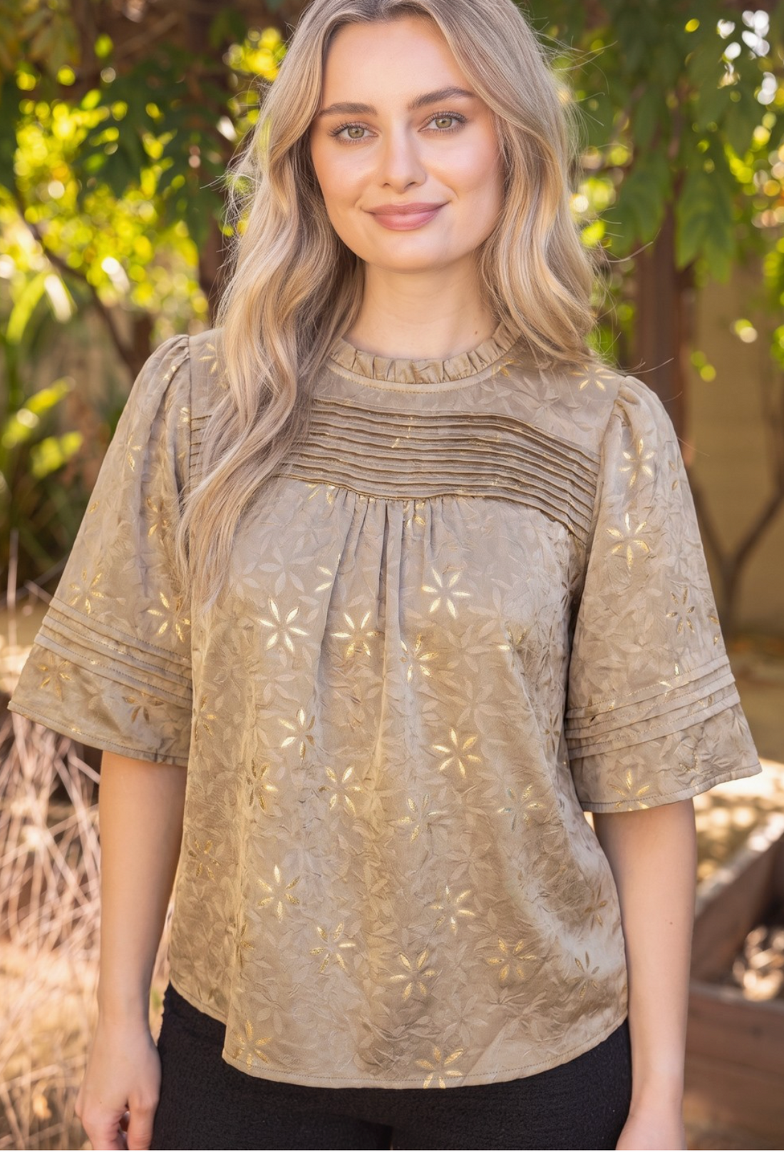 Shimmering Metallic Floral Print Top
