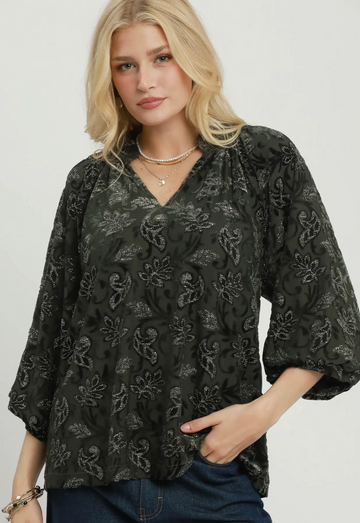 Burnout Velvet Floral Blouse