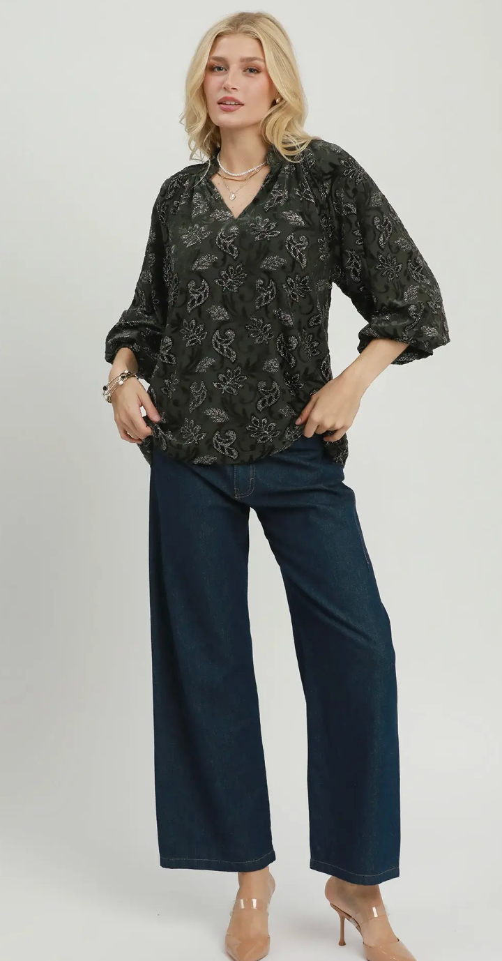 Burnout Velvet Floral Blouse