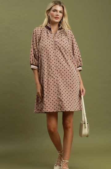Polka Dot Quarter-Zip Shift Dress