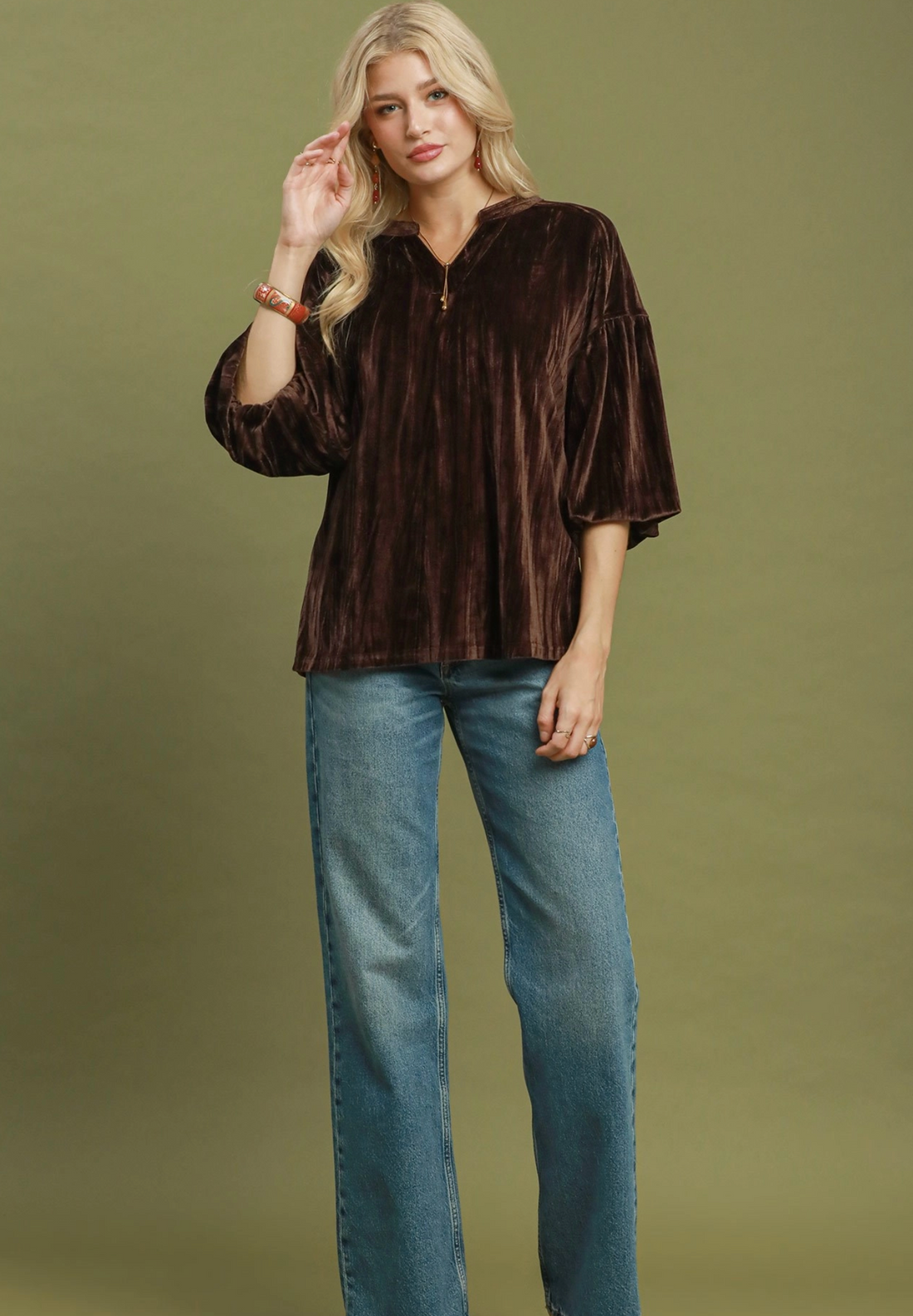 Velvet Ruffle Sleeve Top