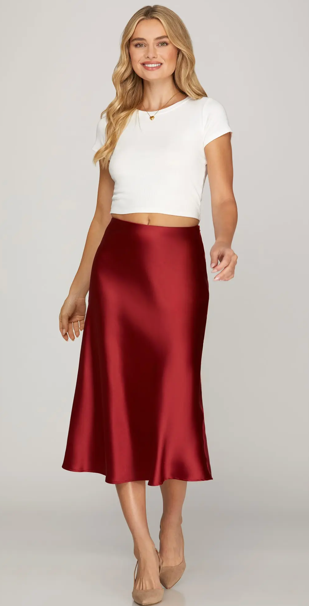 Elegant Satin Skirt - Red
