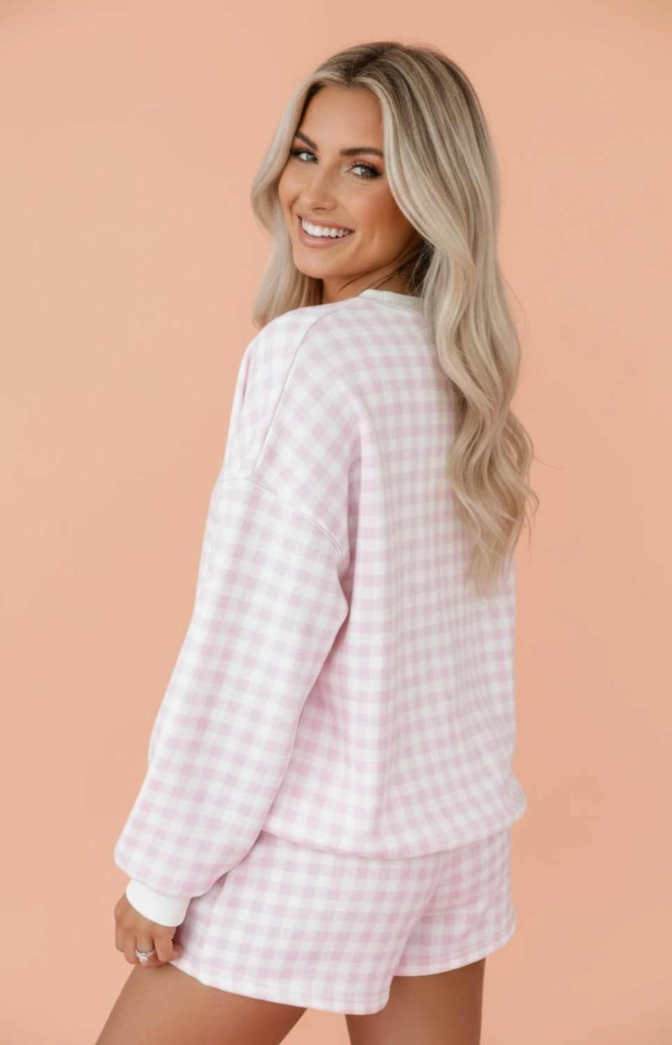 Pink Gingham Contrast Trim Pullover & Shorts Set