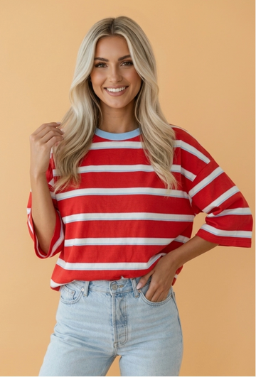 The Striped Detailed Bow Back Top