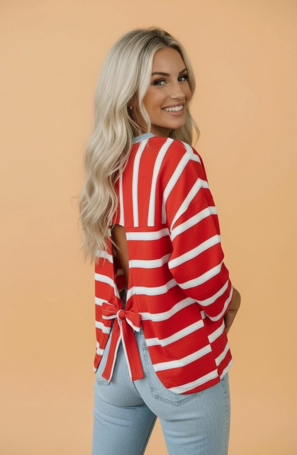 The Striped Detailed Bow Back Top