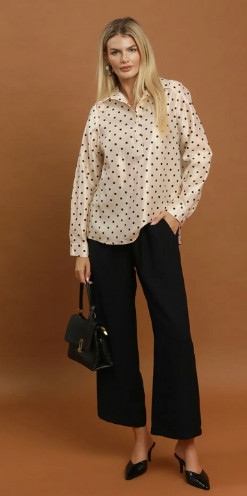 Polka Dot Satin Collared Blouse