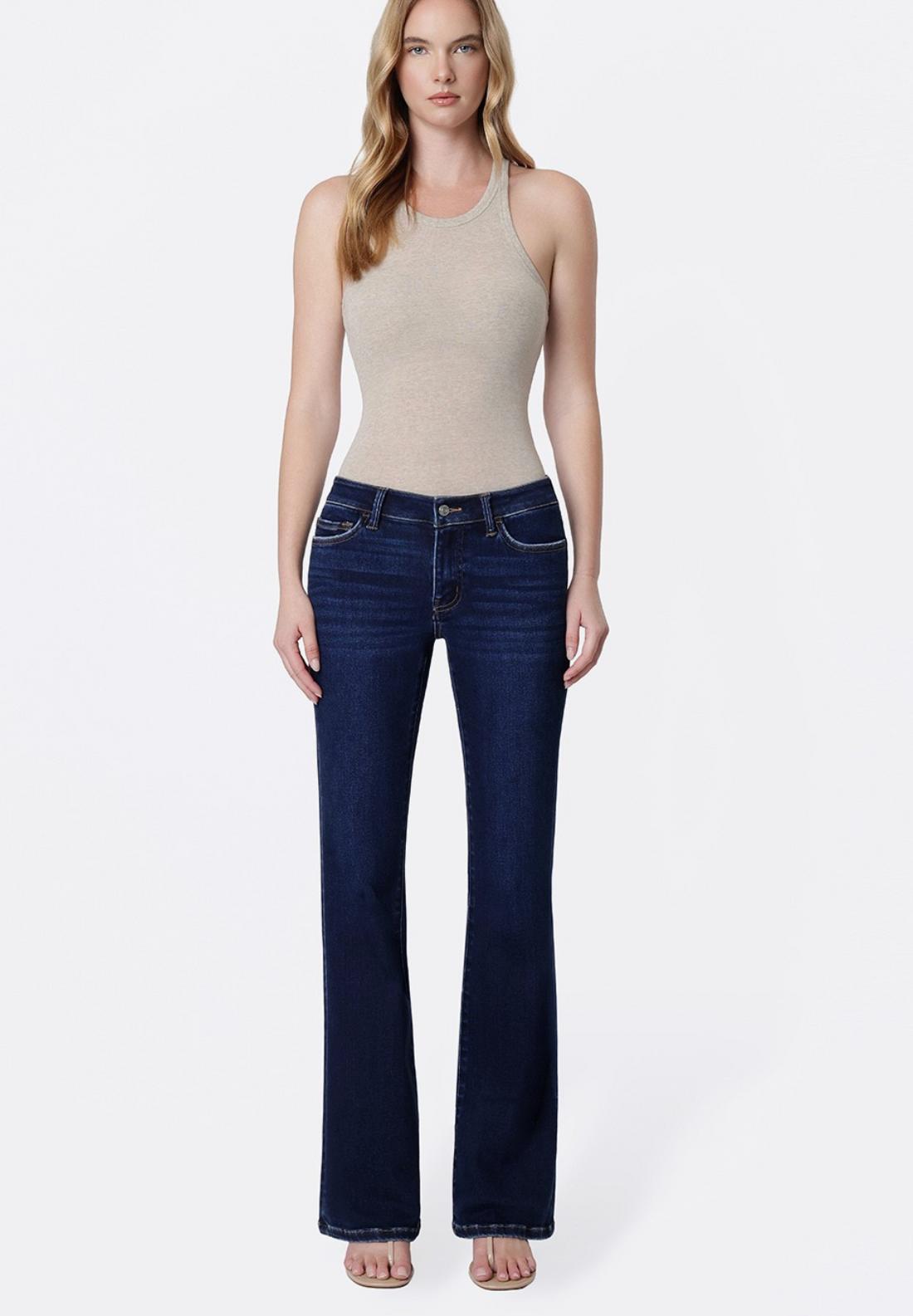 Low Rise Full Length Dark Wash Bootcut Jeans