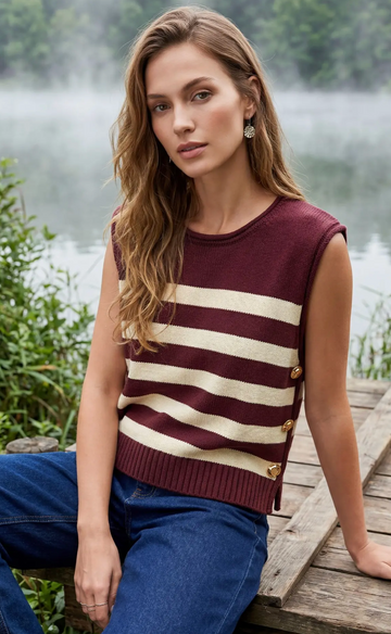 Striped Sweater With Detail Gold Buttons
