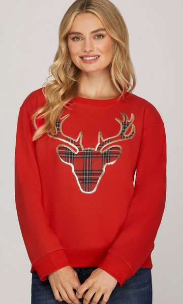 Christmas Plaid Reindeer Top