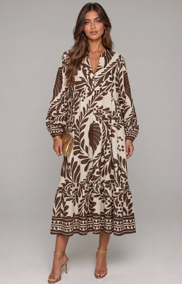 Fall Leaf Print Maxi Dress