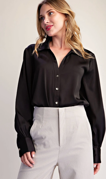 The Everyday Satin Top - Black