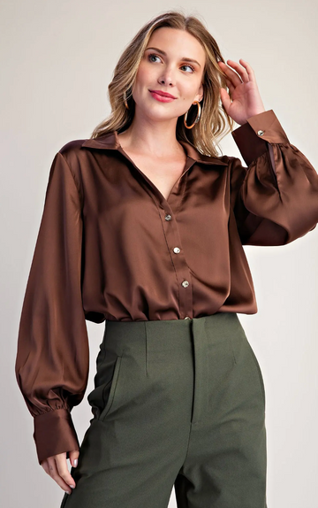 The Everyday Satin Top - Brown