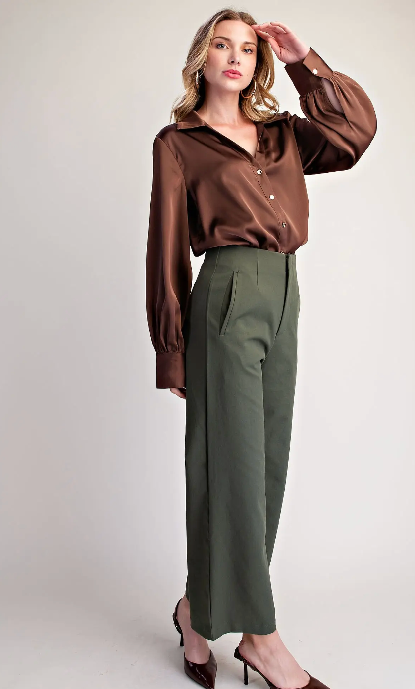 The Everyday Satin Top - Brown