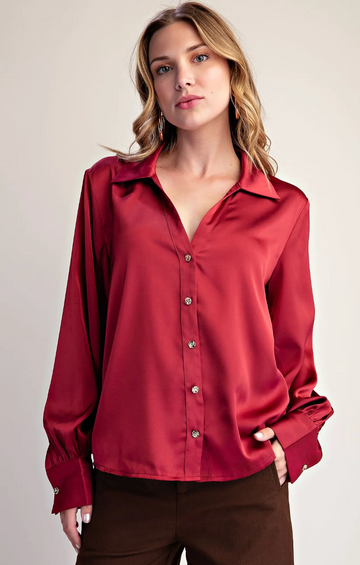 The Everyday Satin Top - Burgundy
