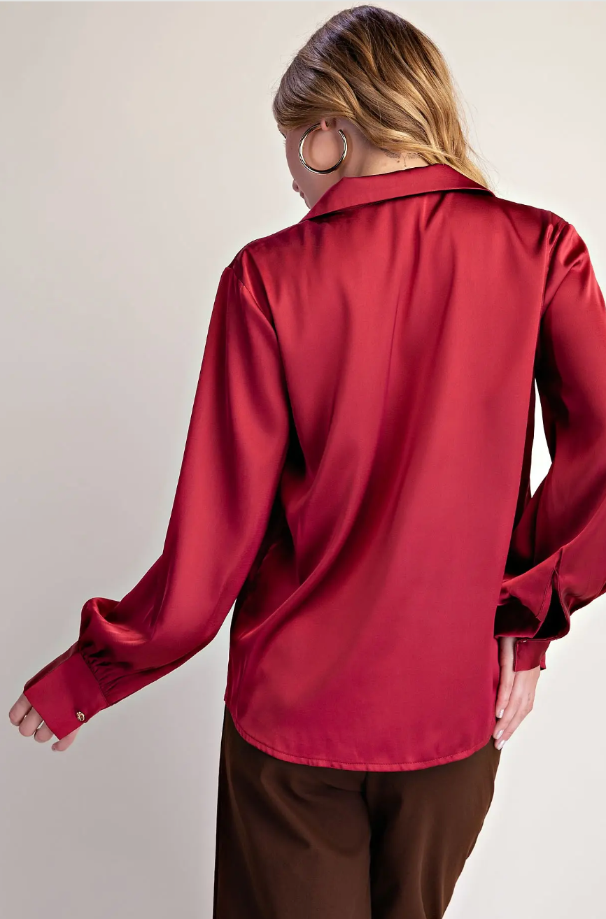 The Everyday Satin Top - Burgundy