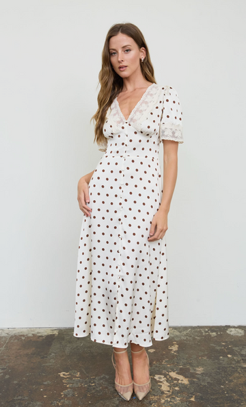 Charming Polka Dot Lace Trim Dress