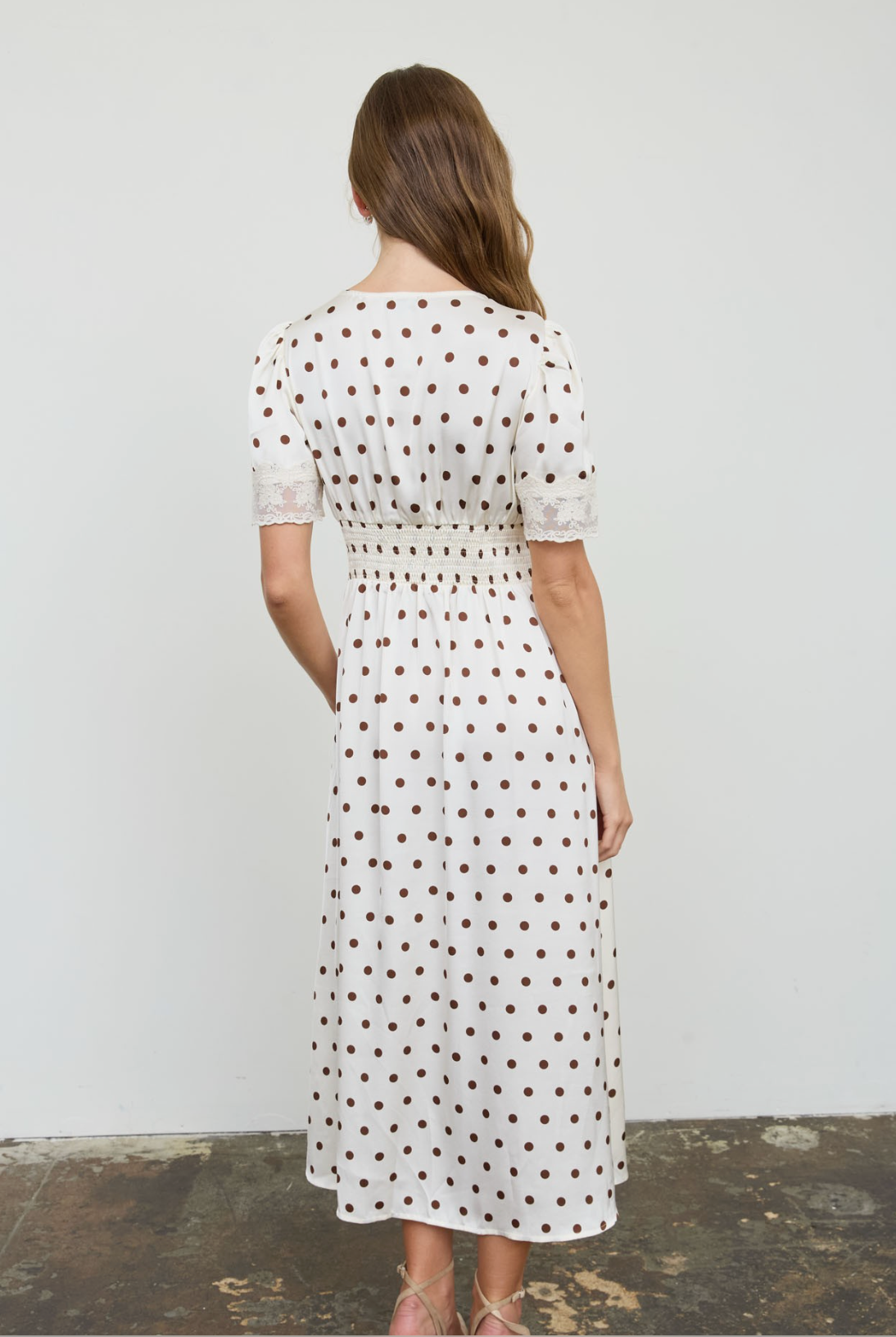 Charming Polka Dot Lace Trim Dress