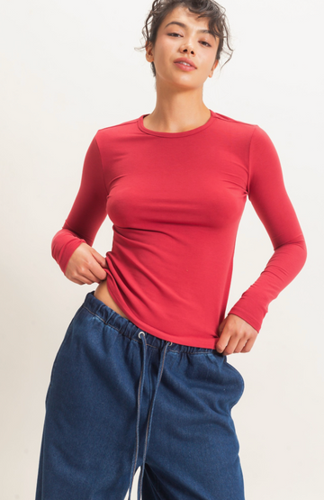 Classic Crew Neck Top - Red