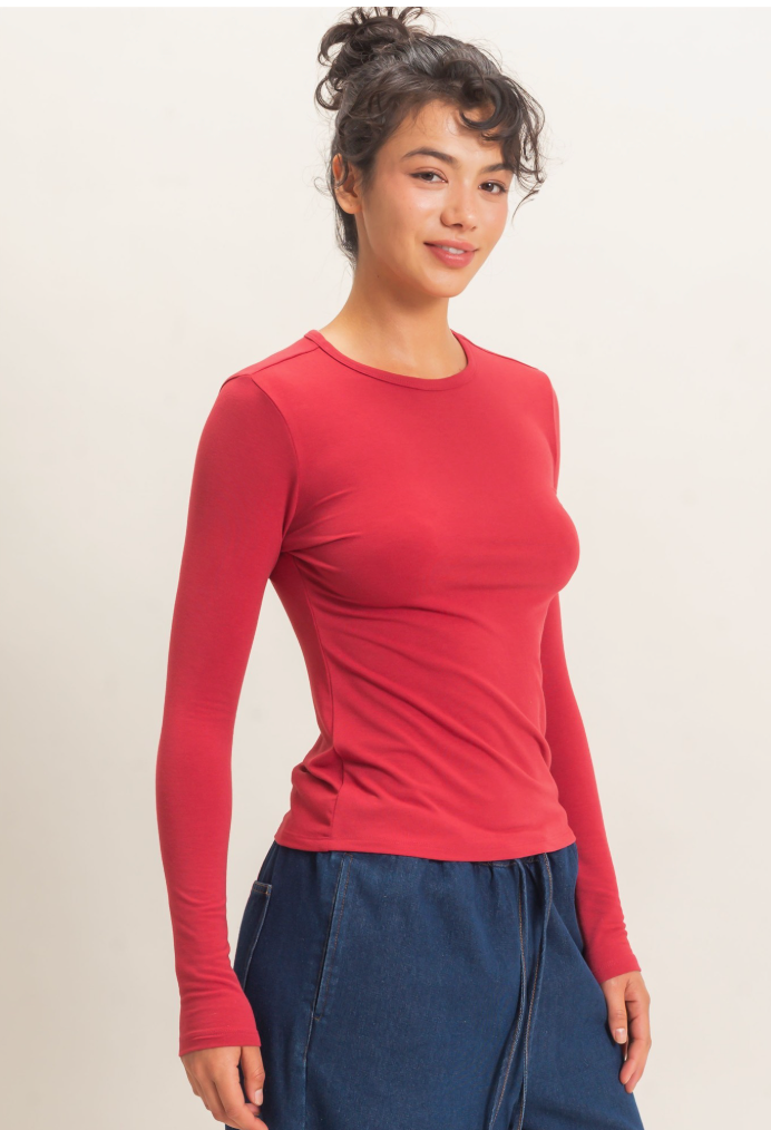 Classic Crew Neck Top - Red