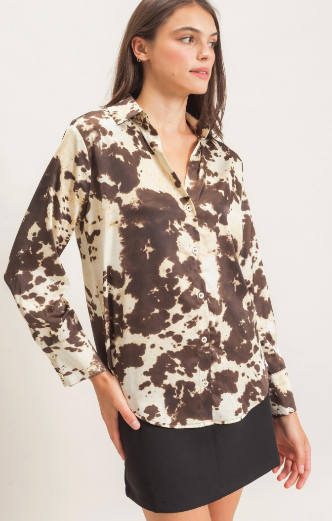 Satin Cow Printed Blouse