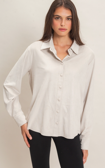The Perfect Suede Button-Up Top
