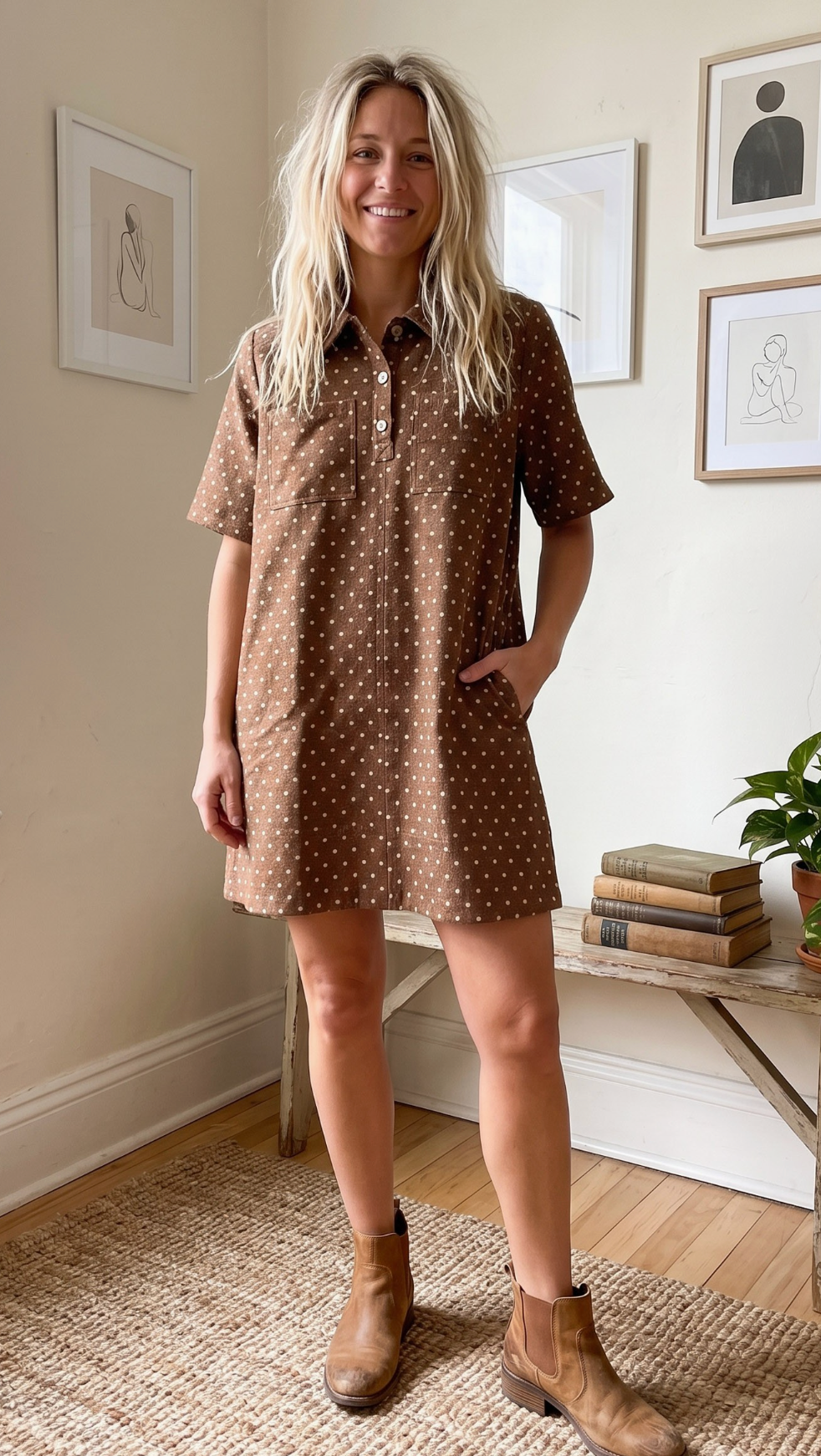 Polka Dot Denim Shirt Dress