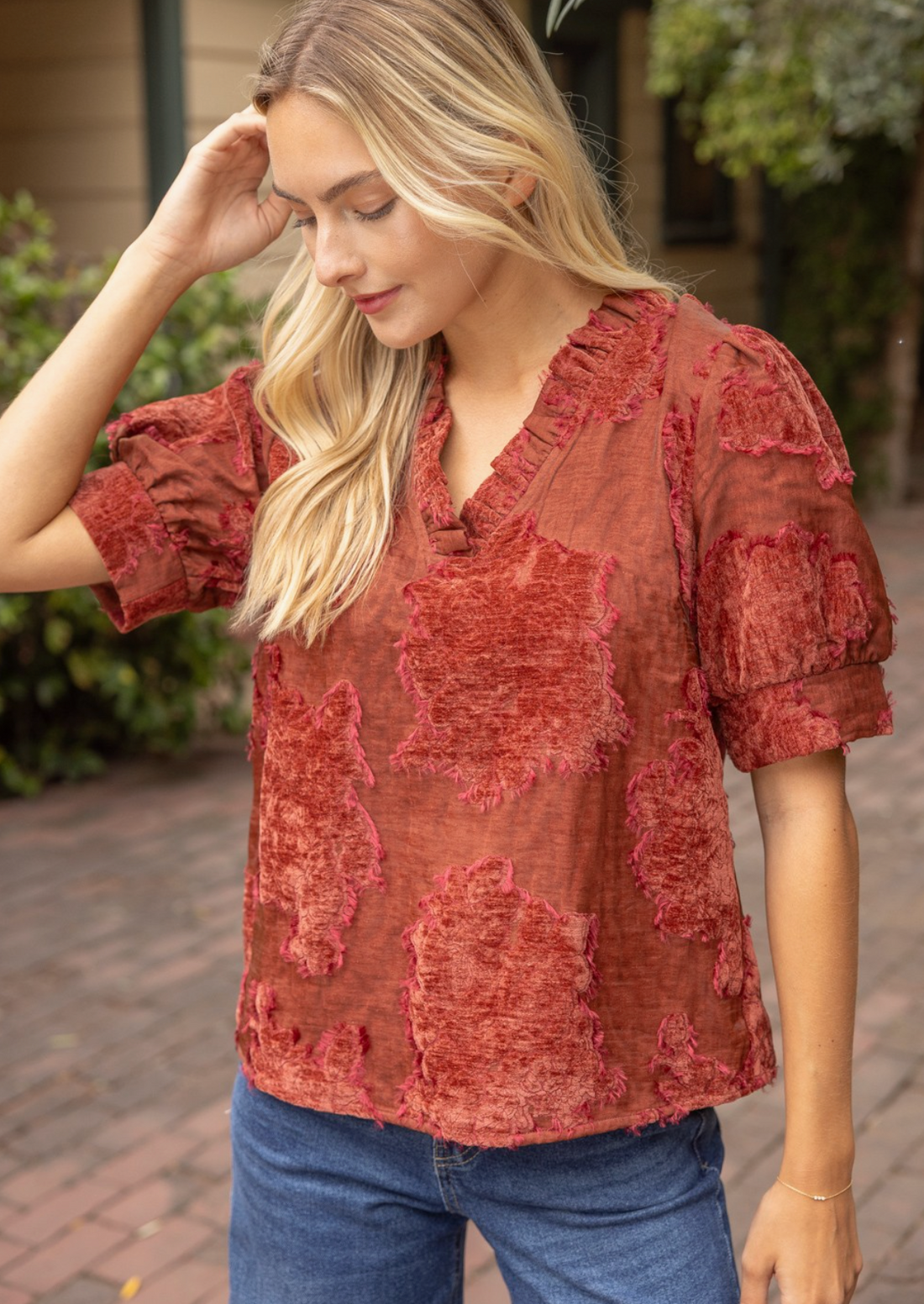 Romance Ruffled Textured Blouse