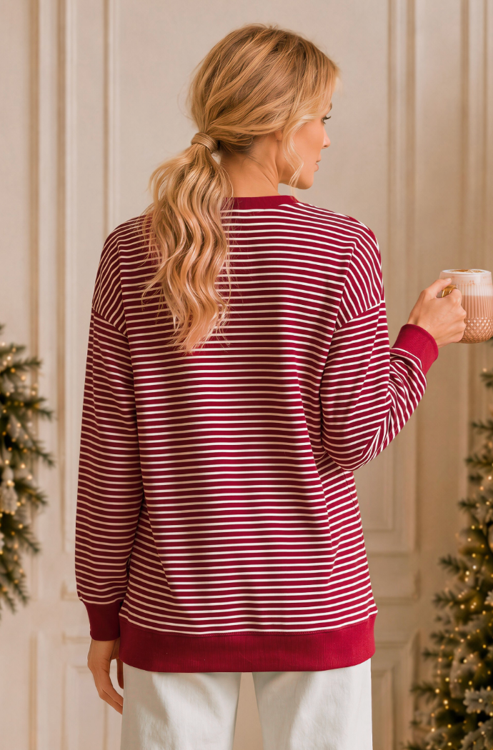 "Merry" Rhinestone Striped Sweatshirt